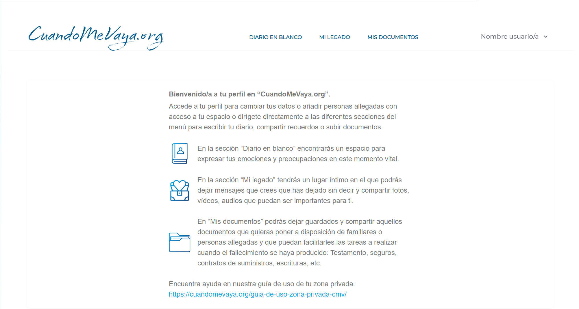 Vista previa Cuando Me Vaya plataforma digital de legado personal