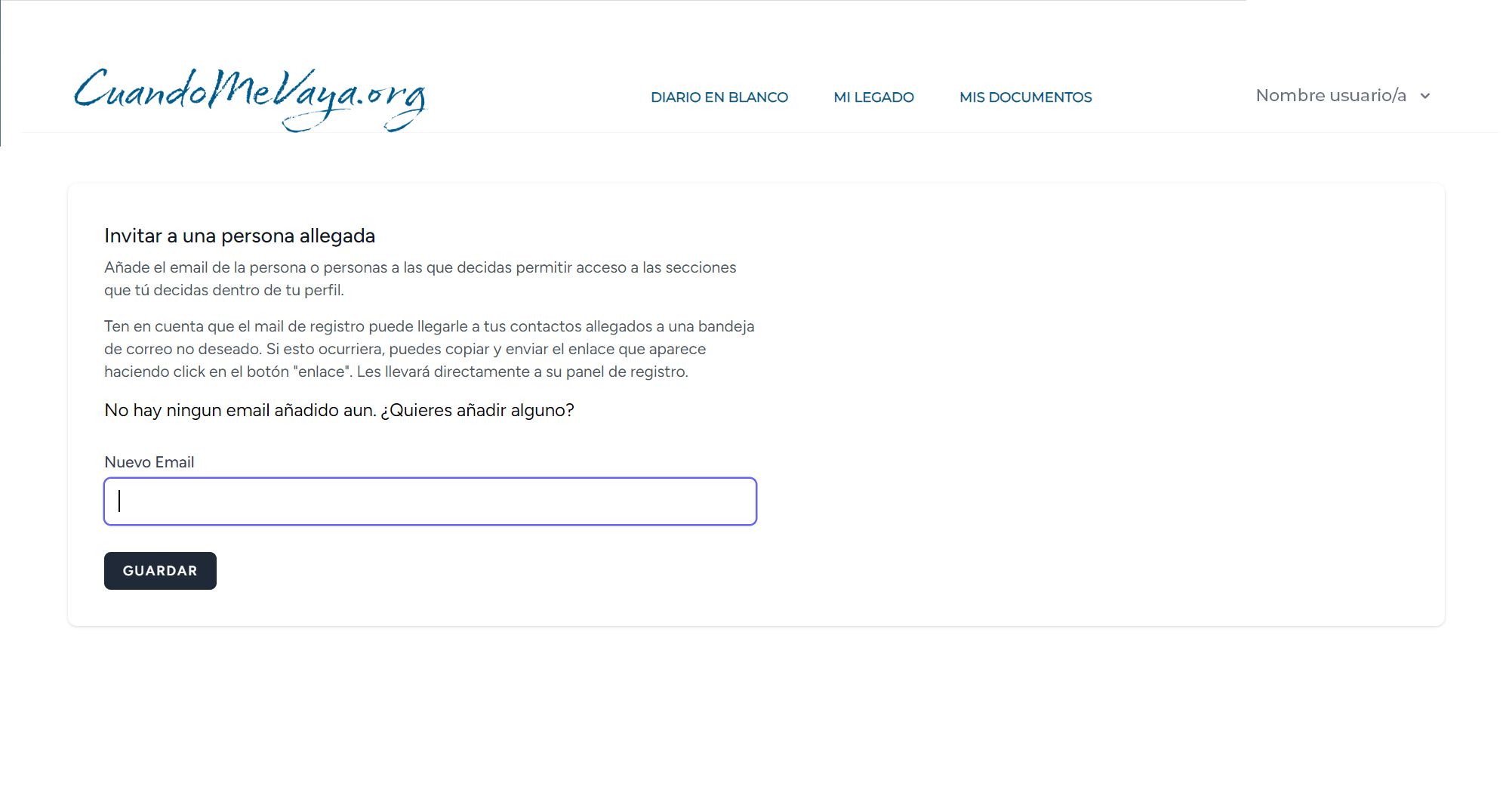 Vista previa Cuando Me Vaya plataforma digital de legado personal